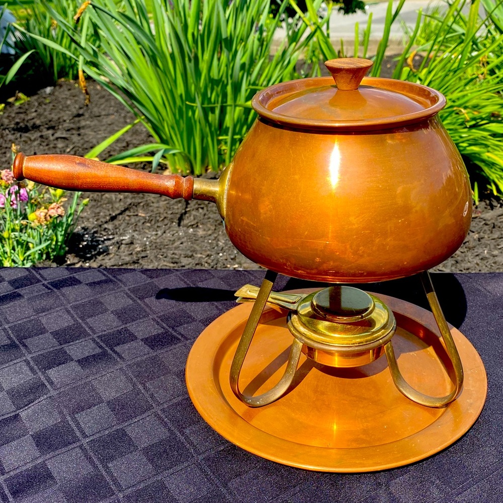 VINTAGE RARE Tagus Copper and Brass Cooking Pot Fondue Set Made in Portugal